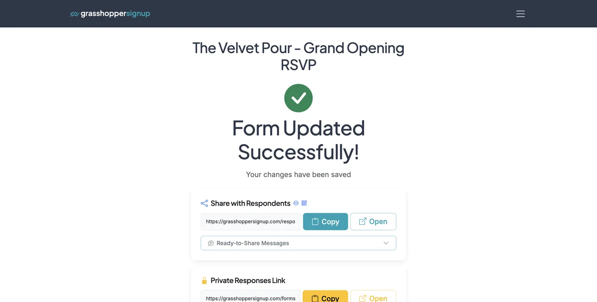 Form options page