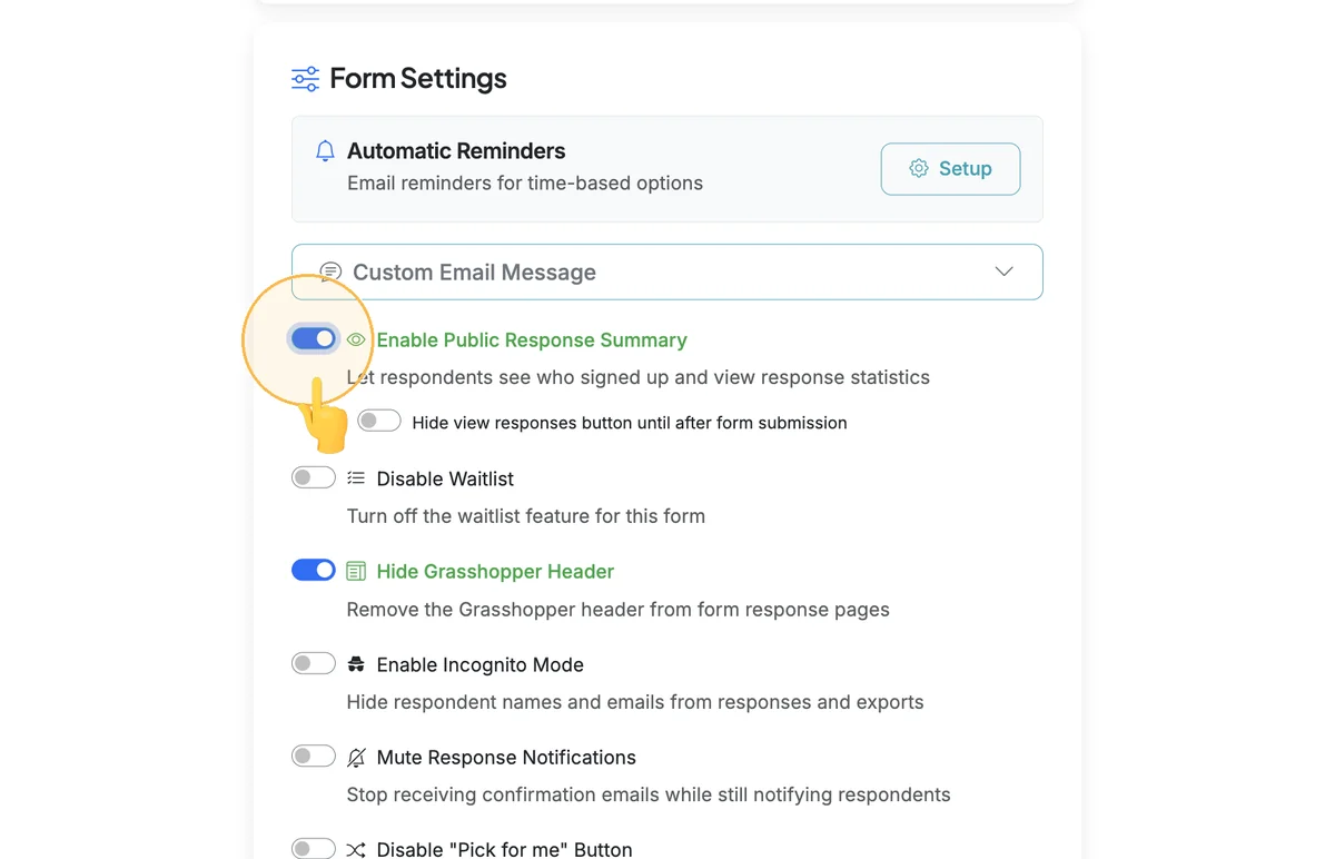 Enable Public Response Summary toggle