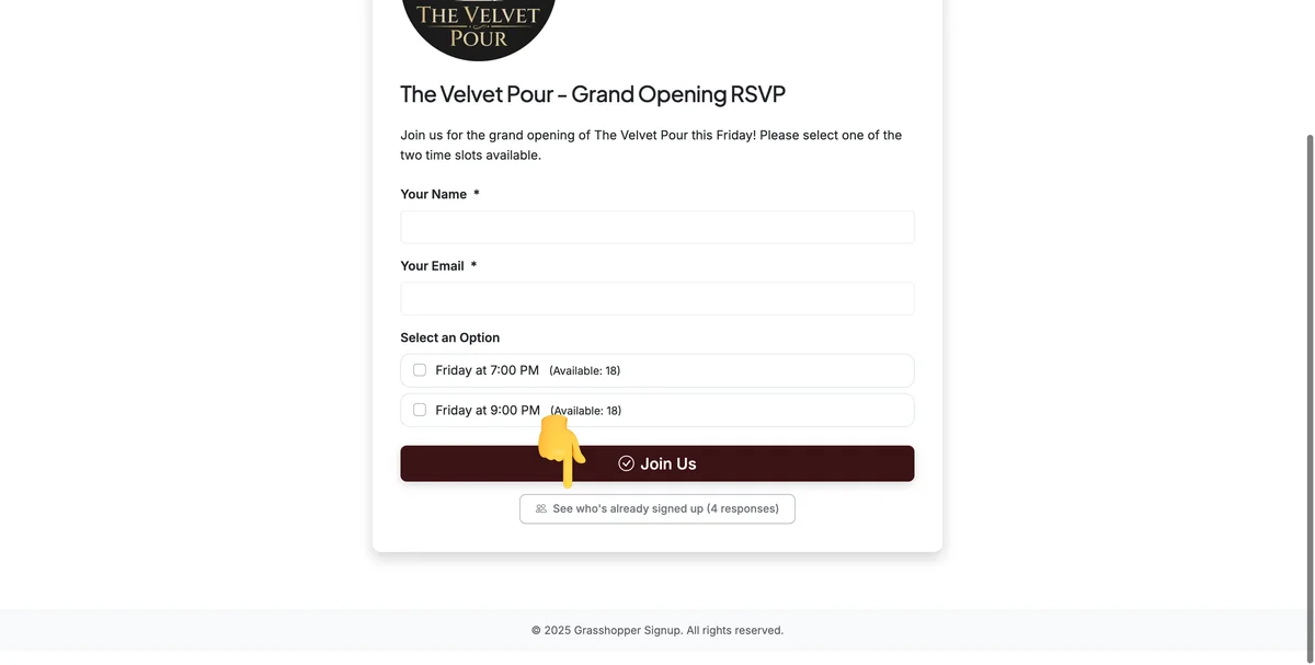 See who's already signed up button on the respond page