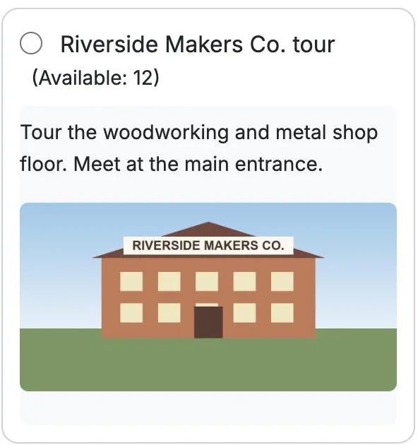 An option on the sign-up page showing its description with a photo of the company building below the text