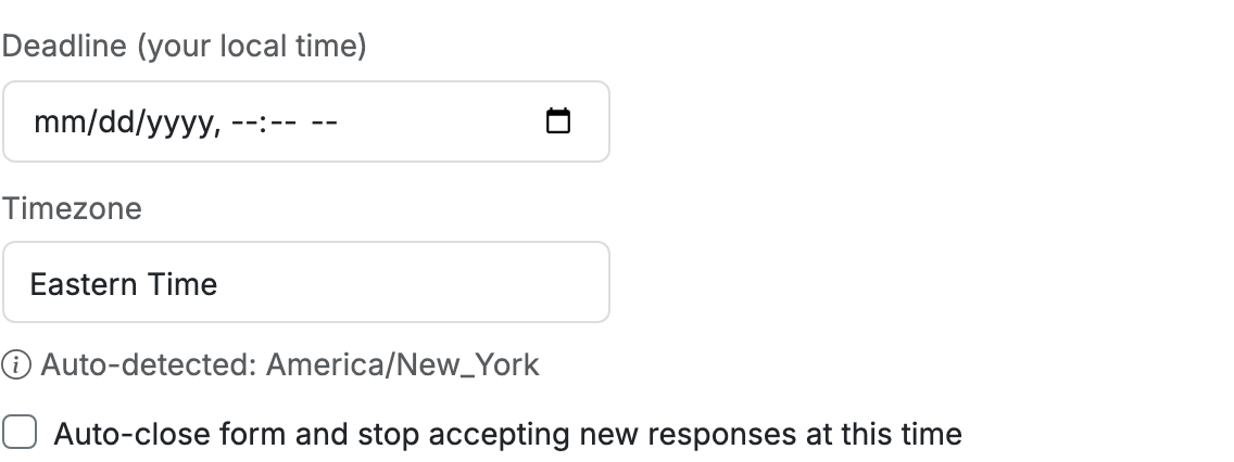 Timezone selector in the Submission Deadline settings