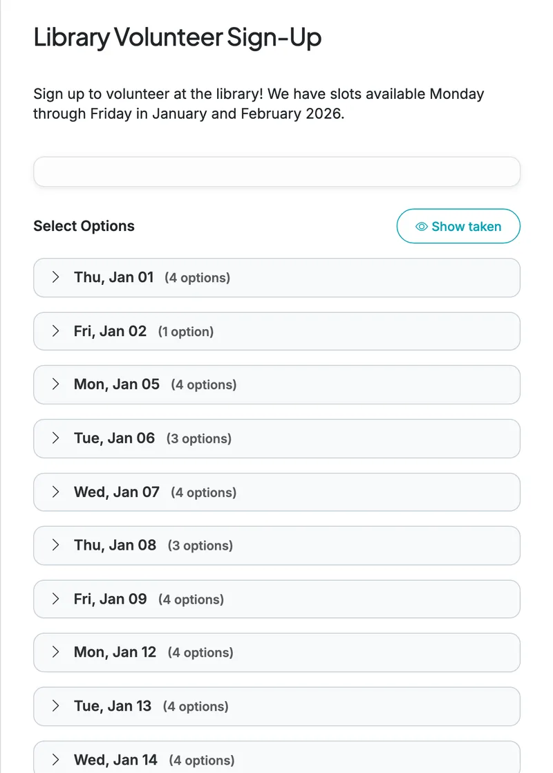 Volunteer sign up sheet template with dated shift slots